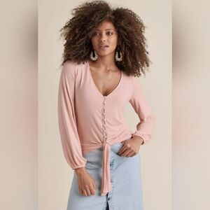 NWT VENUS Blush Pink Button-up Tie Front Top